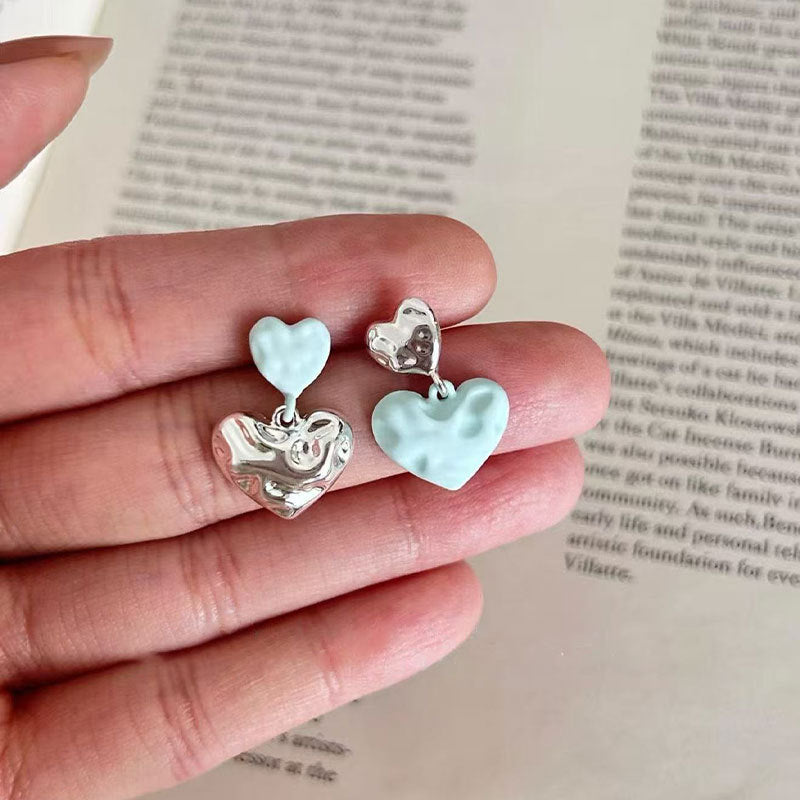 Wholesale Trendy Asymmetric Pleated Heart Earrings Alloy Fashion Accessory Gift For Women Party Casual Wear