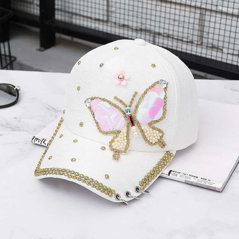Wholesale Sequin Diamond Butterfly Baseball Mesh Cap