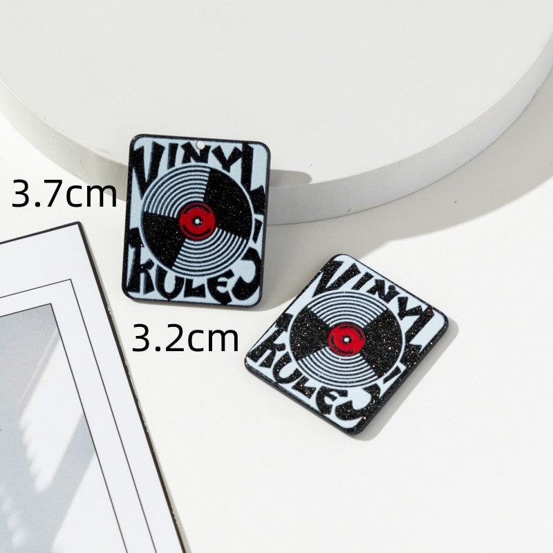 Wholesale 10pcs Retro Phonograph DJ Acrylic Double-sided Color DIY Accessories