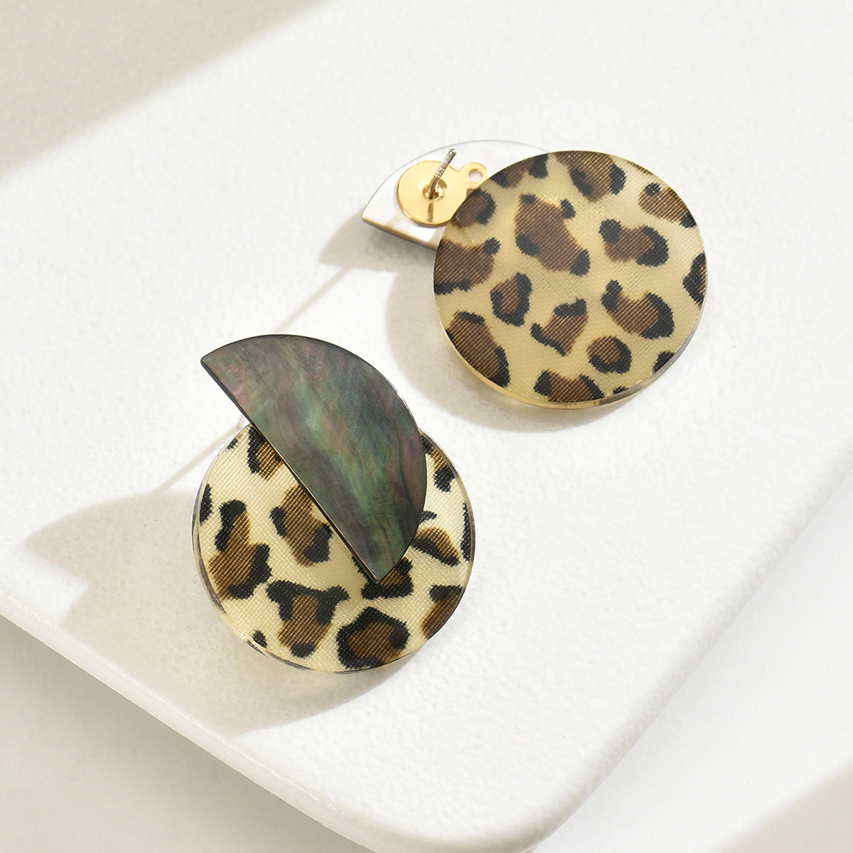 Wholesale Leopard print earrings exaggerated retro C-shaped earrings