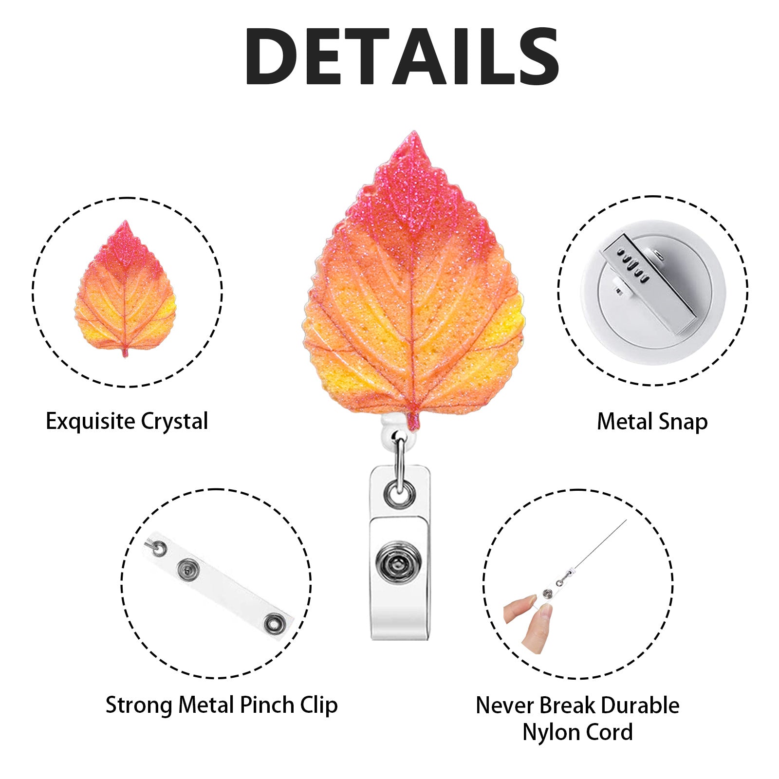 Wholesale Maple Leaf Tree Gradient Glitter Retractable Badge