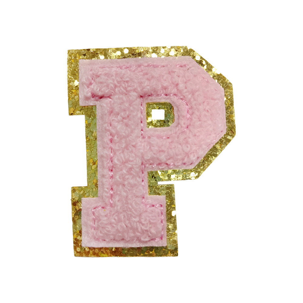Wholesale Towel Embroidered Self Adhesive Letter Patches A Z Gold Glitter Double Layer Chic DIY Coat Accessory