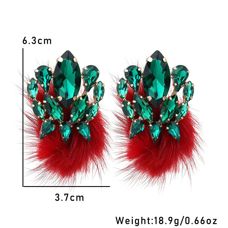 Wholesale Plush Ball Colorful Rhinestone Earrings