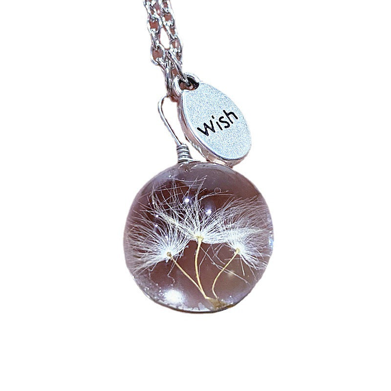 Wholesale real dandelion seed wishing bottle beauty handmade lucky flower glass necklace