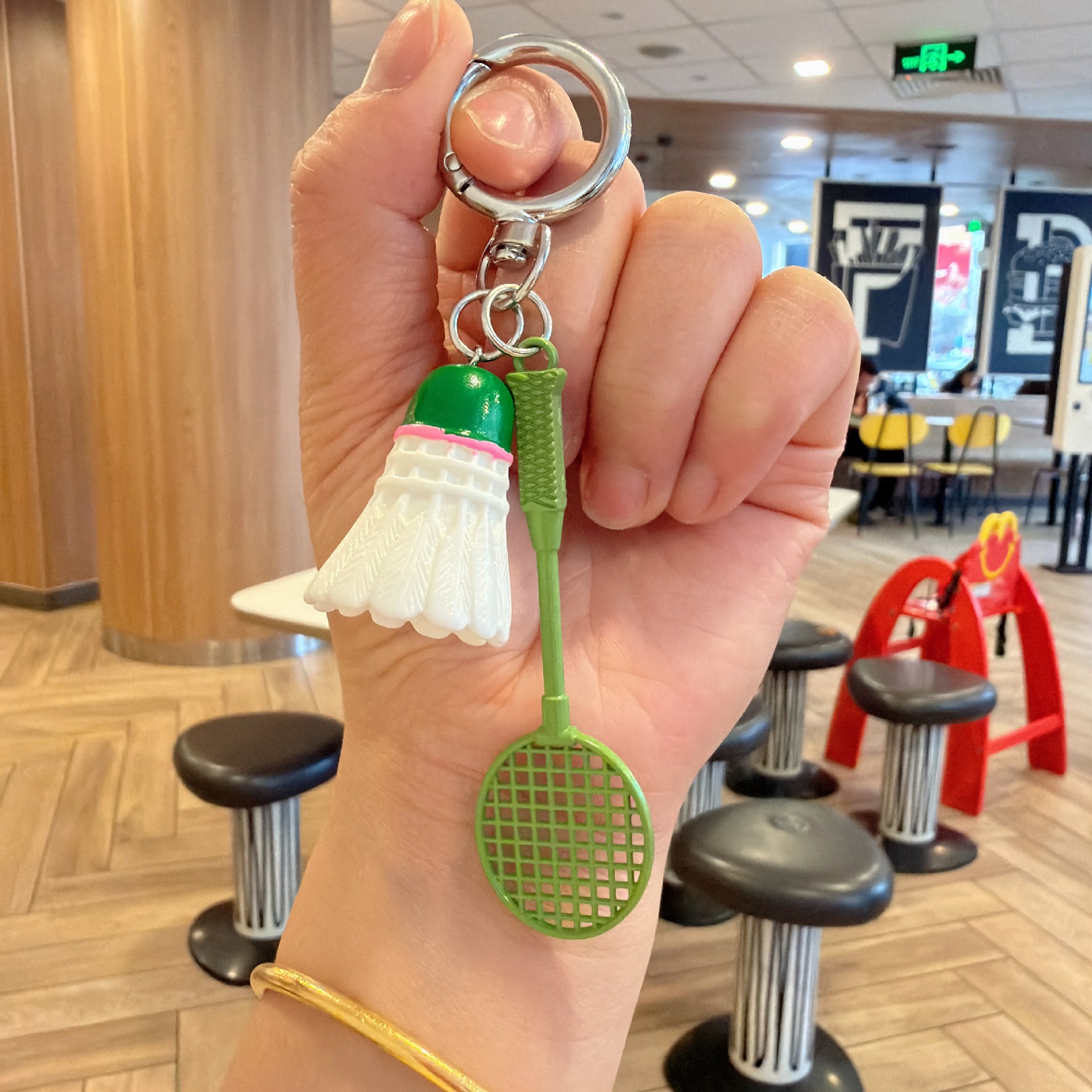 Wholesale Green Acrylic Badminton Racket Keychain Sports Fan Bag Charm Decorative Gift For Girls