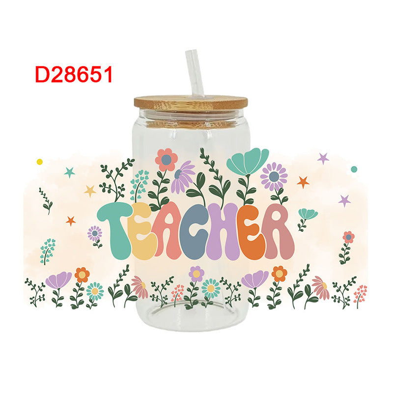 Wholesale Colorful Summer English Flowers 16oz Cup UV DTF Wraps