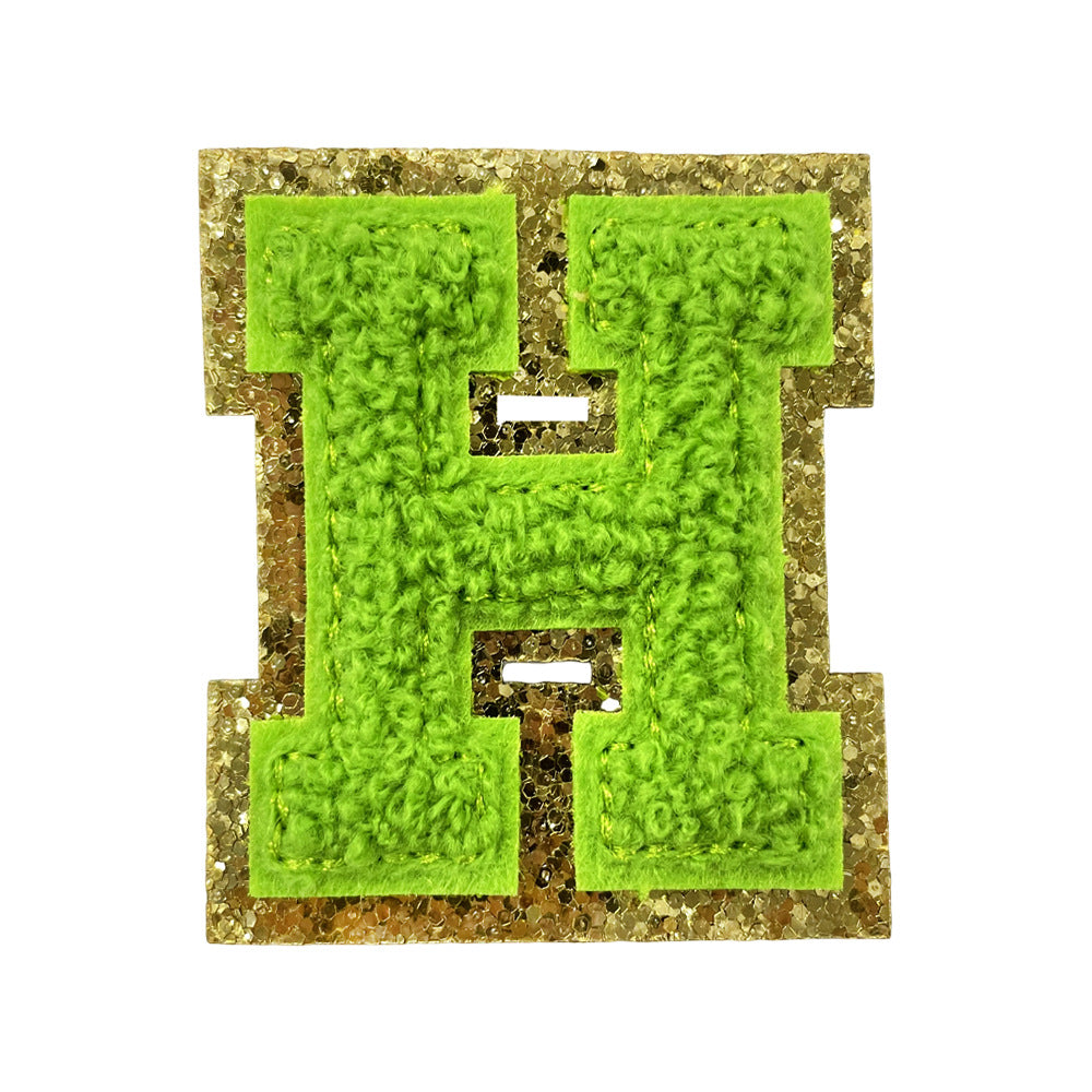 Wholesale Gold Glitter A Z Letter Patches Towel Embroidery Appliques Self Adhesive For Coats Stylish DIY Fashion Accessory