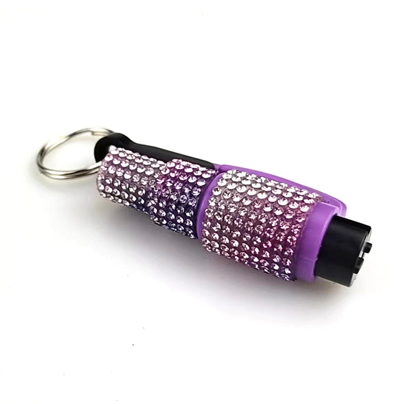 Wholesale Leopard Print Car Key Life Hammer with Diamond Car Plastic Keychain