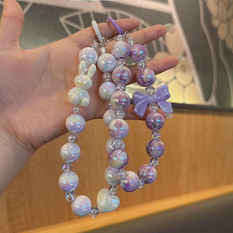 Wholesale Creative Bow Rabbit Beaded Acrylic Beads Color Plated Keychain