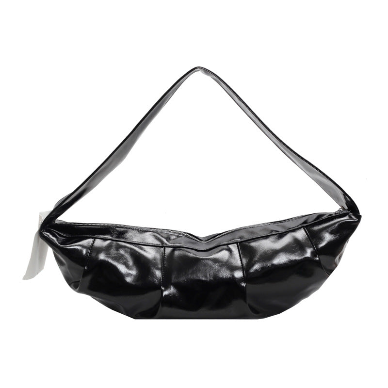 Wholesale Retro soft leather wrinkled large capacity horn wideband commuter shoulder bag