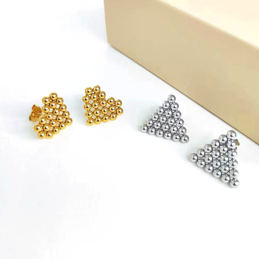 Wholesale Stainless steel beads heart triangle 18K gold earrings