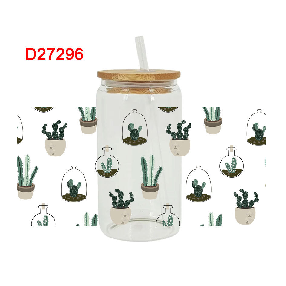 Wholesale Green succulent cactus 16oz Cup UV DTF Wraps