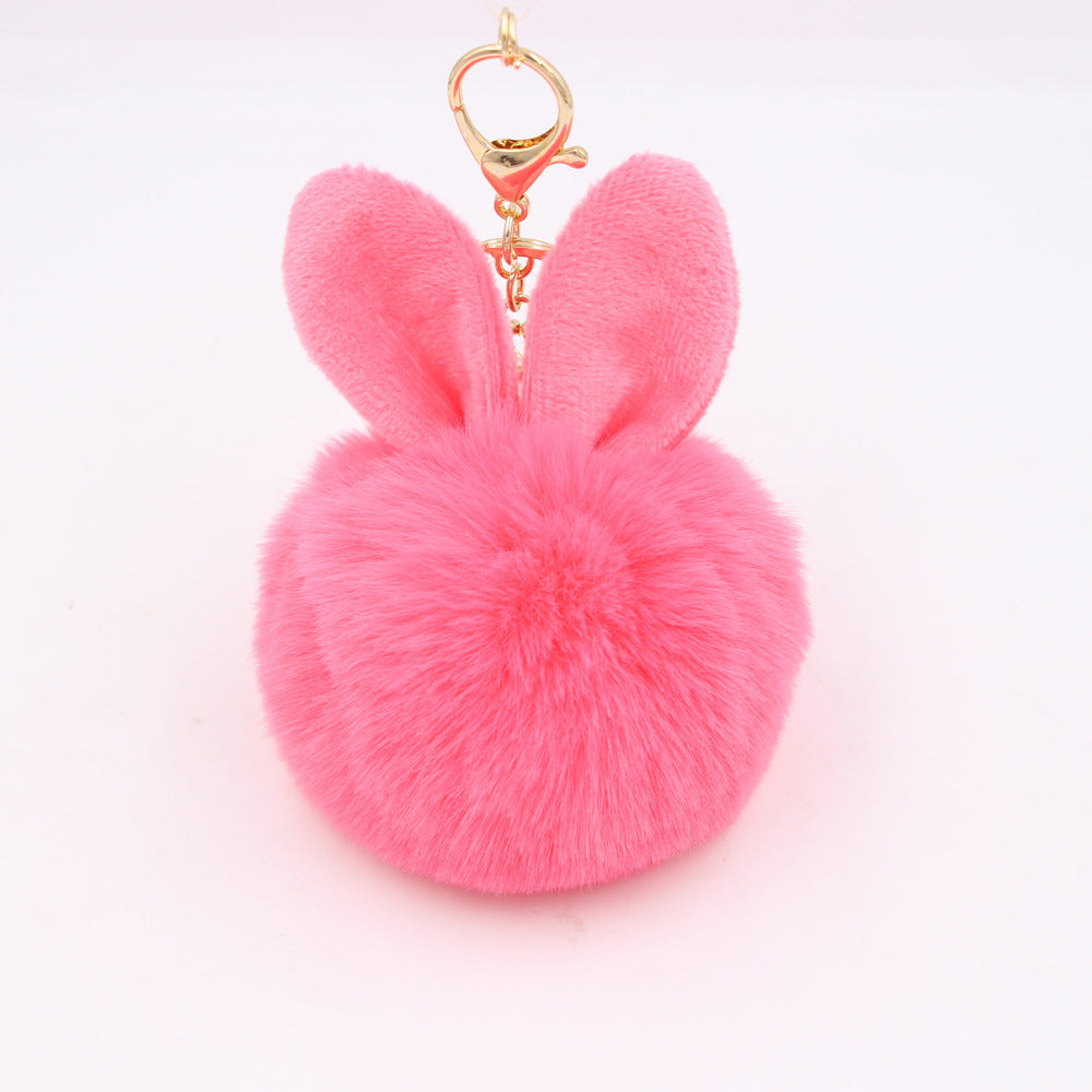 Wholesale Cartoon Rabbit Ear Plush Keychain With Fur Ball Light Blue Pendant Bag Charm And Car Key Accessory