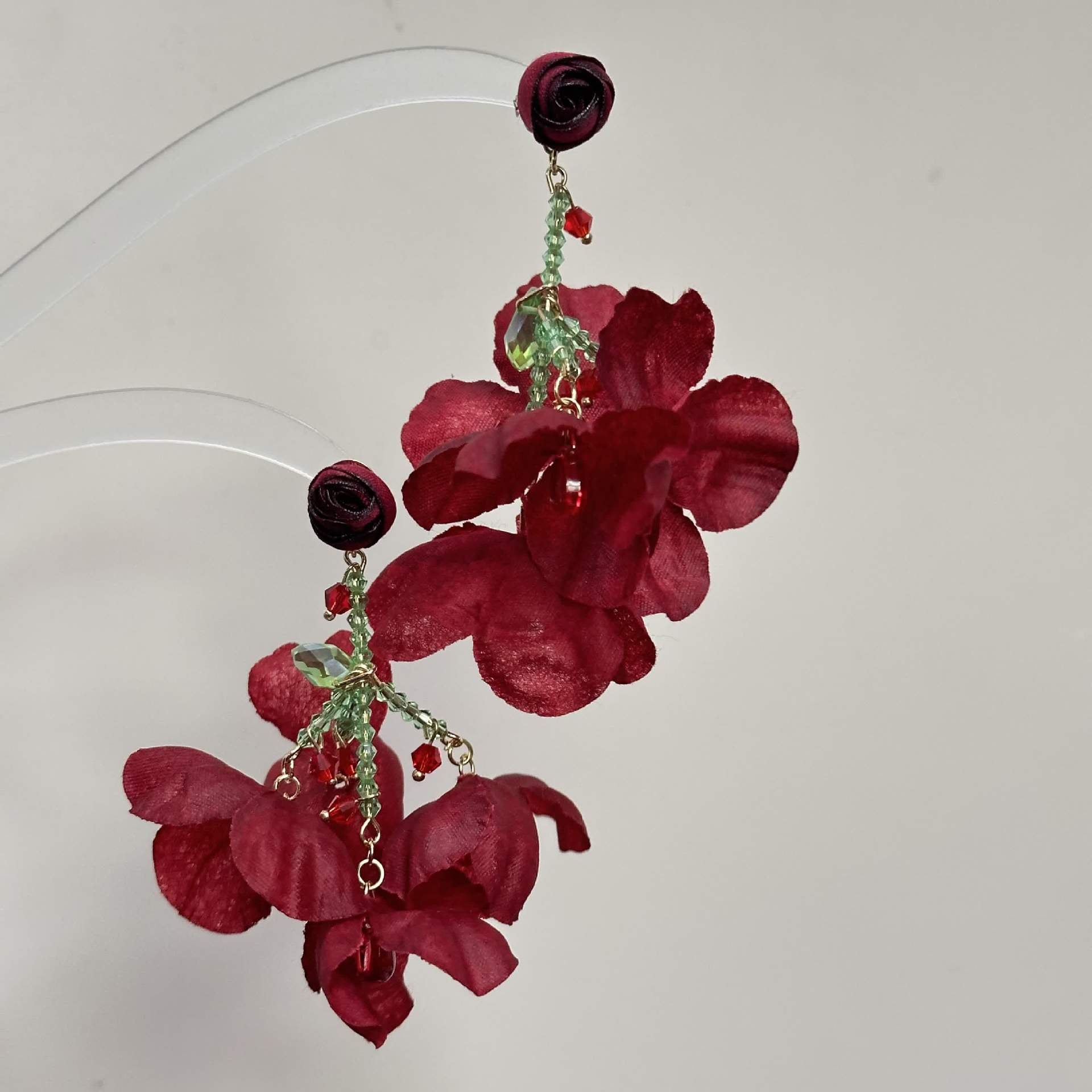 Wholesale Fabric flower super fairy handmade beaded fairy small fresh flower silver needle earrings