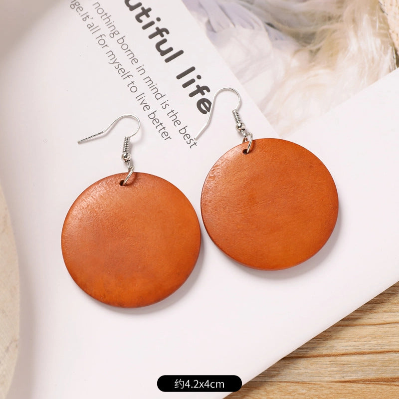 Wholesale Retro wooden exaggerated earrings Chinese ethnic style