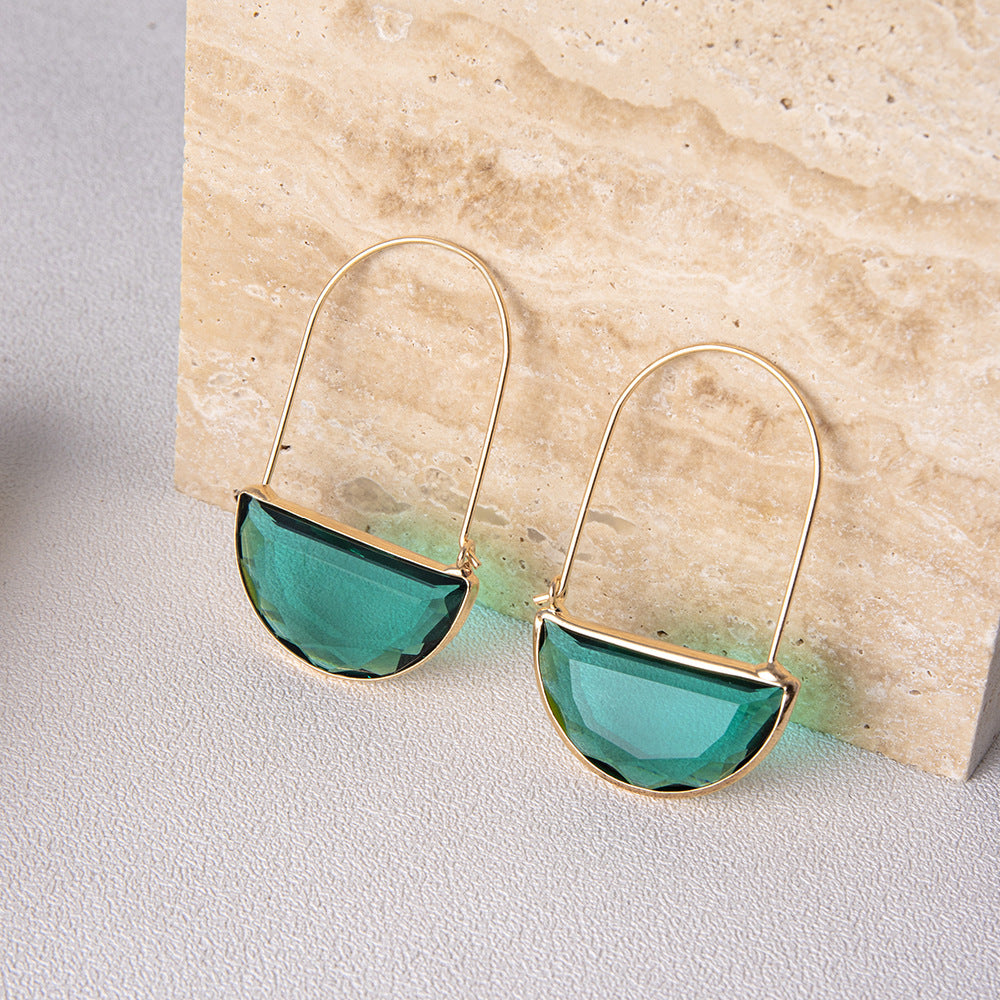 Wholesale Green semi circle inlaid semi precious gemstone earrings