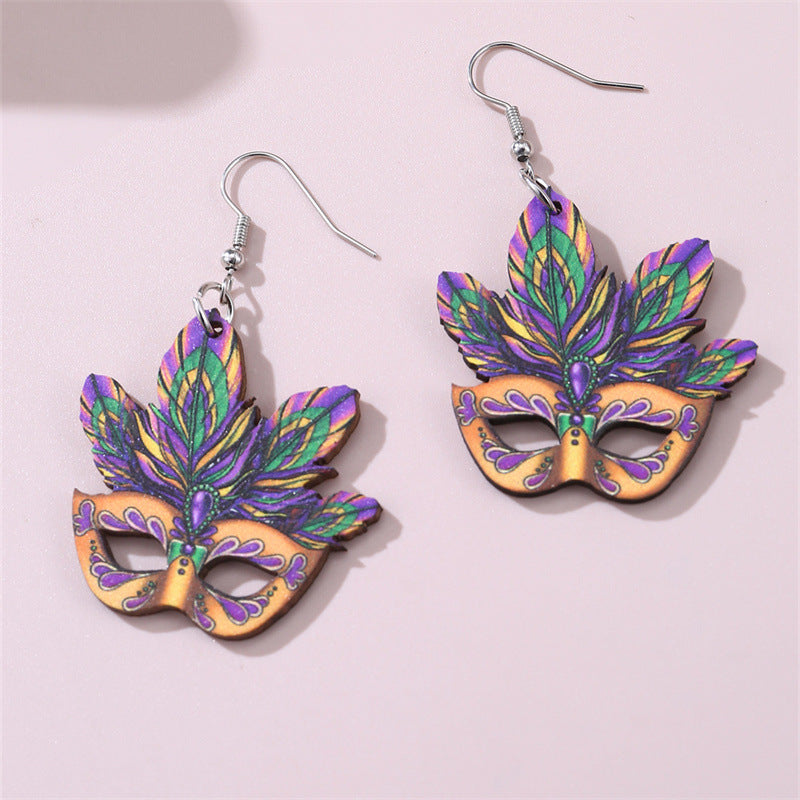 Wholesale Carnival wooden St. Patrick clown hat earrings holiday jewelry