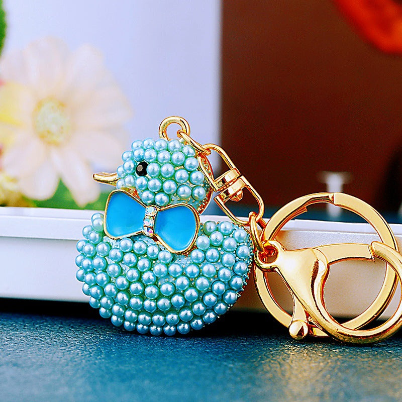 Wholesale Cute Crystal Studded Little Yellow Duck Car Keychain Bag Charm For Women Boutique Resale Decorative Accessory
