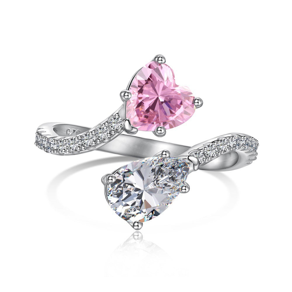 Wholesale Pink Series S925 Sterling Silver Love Butterfly Four-Leaf Clover Zircon Ring