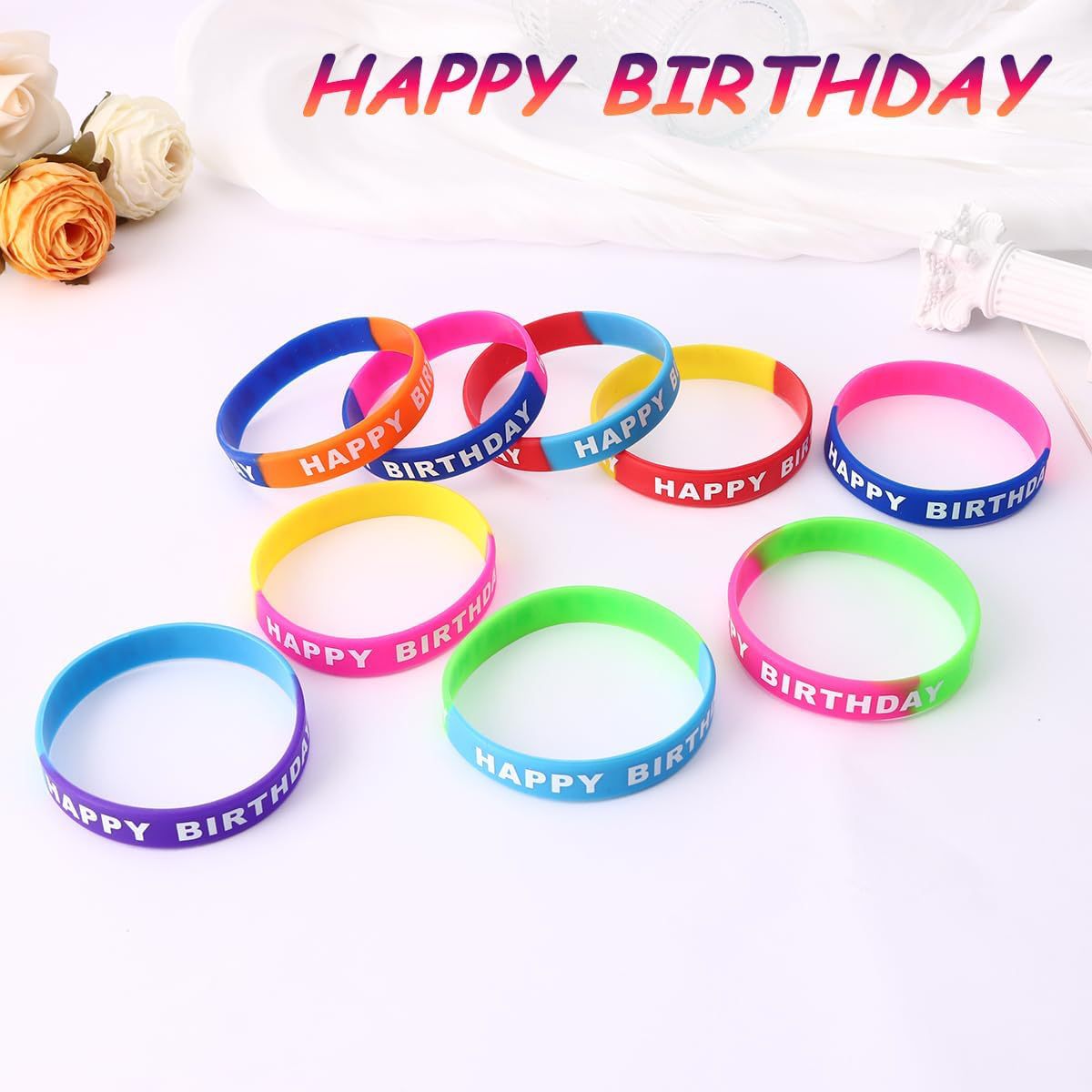 Wholesale 20PCS Happy Birthday Single Color Printed Rubber Bracelet