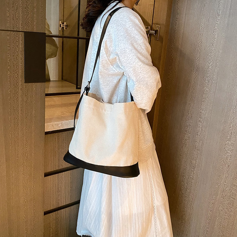 Wholesale PU Simple Large Capacity Spliced Tote Bag