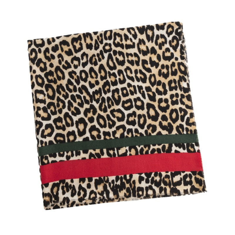 Wholesale Winter Imitation Cashmere Red Stripe Leopard Print Scarf