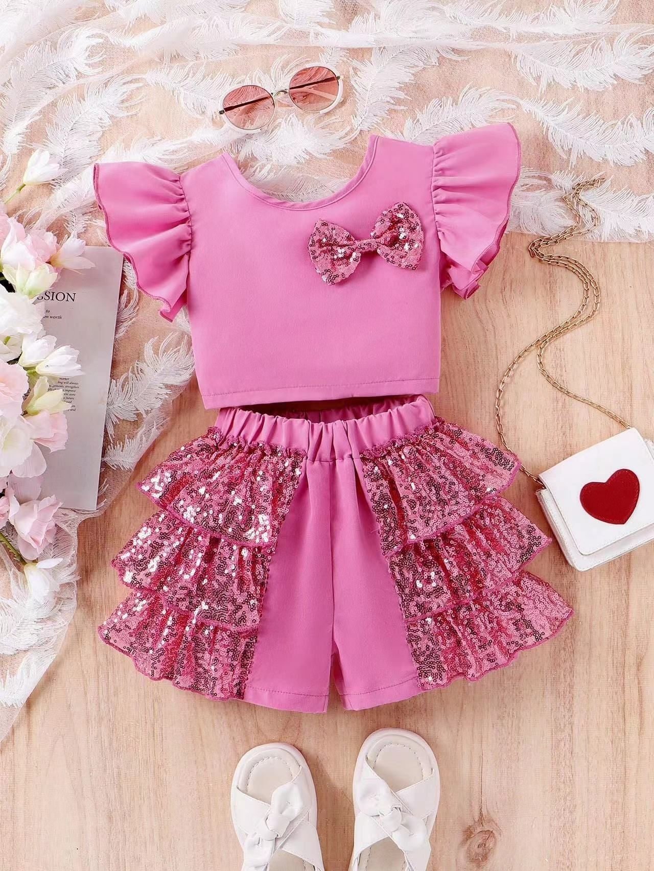 Wholesale European and American Summer Fly Sleeve Sequined Baby Clothes