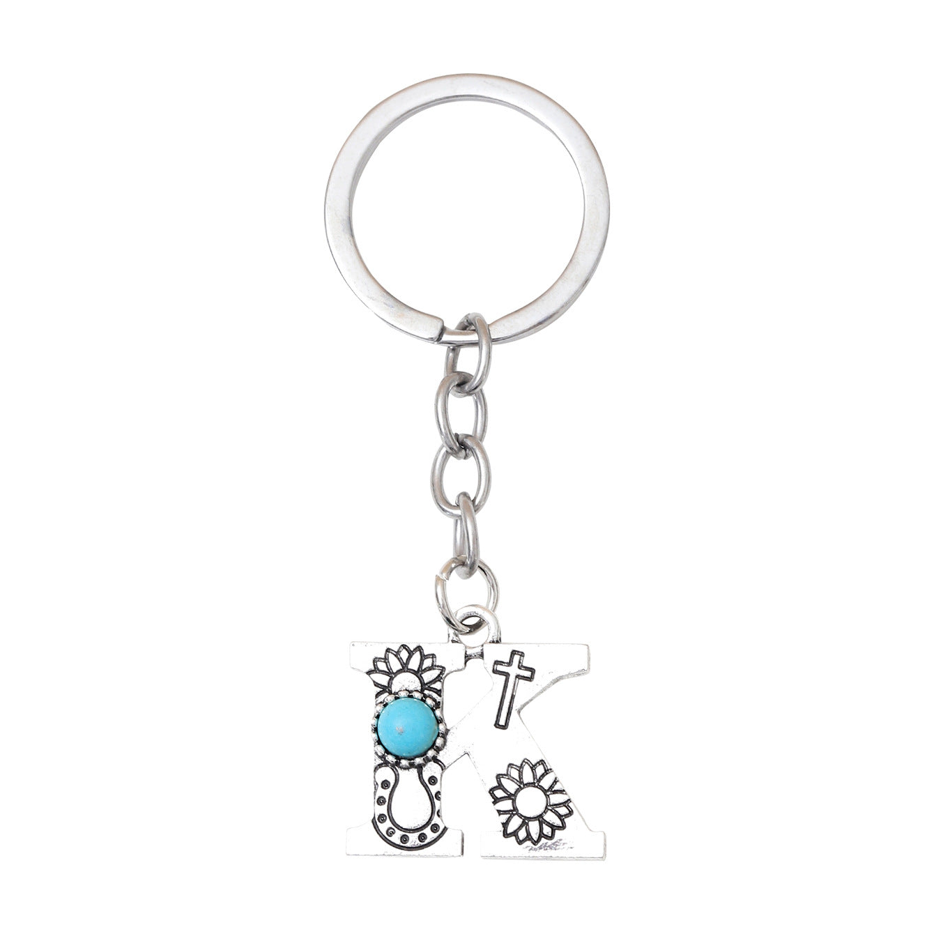 Wholesale Letter Alloy Turquoise Keychain