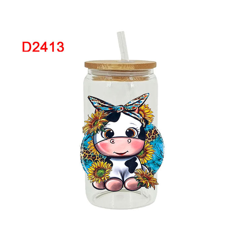 Wholesale Western style Little Cow   16oz Cup UV DTF Wraps