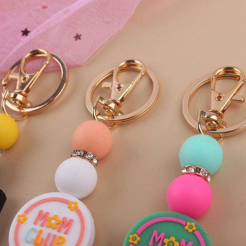 Wholesale Cartoon Silicone MAMA Handmade Beaded Keychains