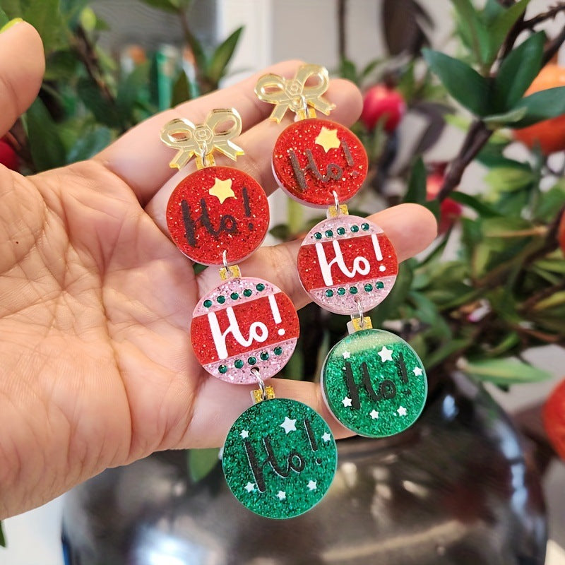 Wholesale Cute Christmas HOHOHO Acrylic Rhinestone Earrings For Women Holiday Gift Jewelry Accessory