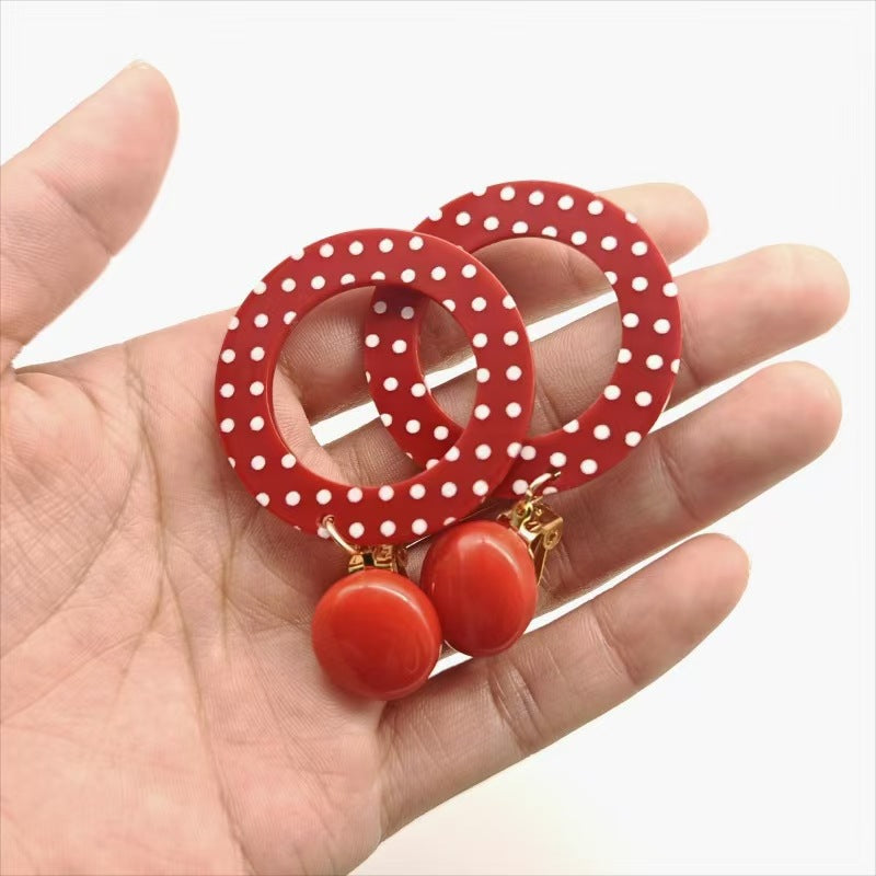 Wholesale Retro Hong Kong style red exaggerated polka dot large hoop earrings