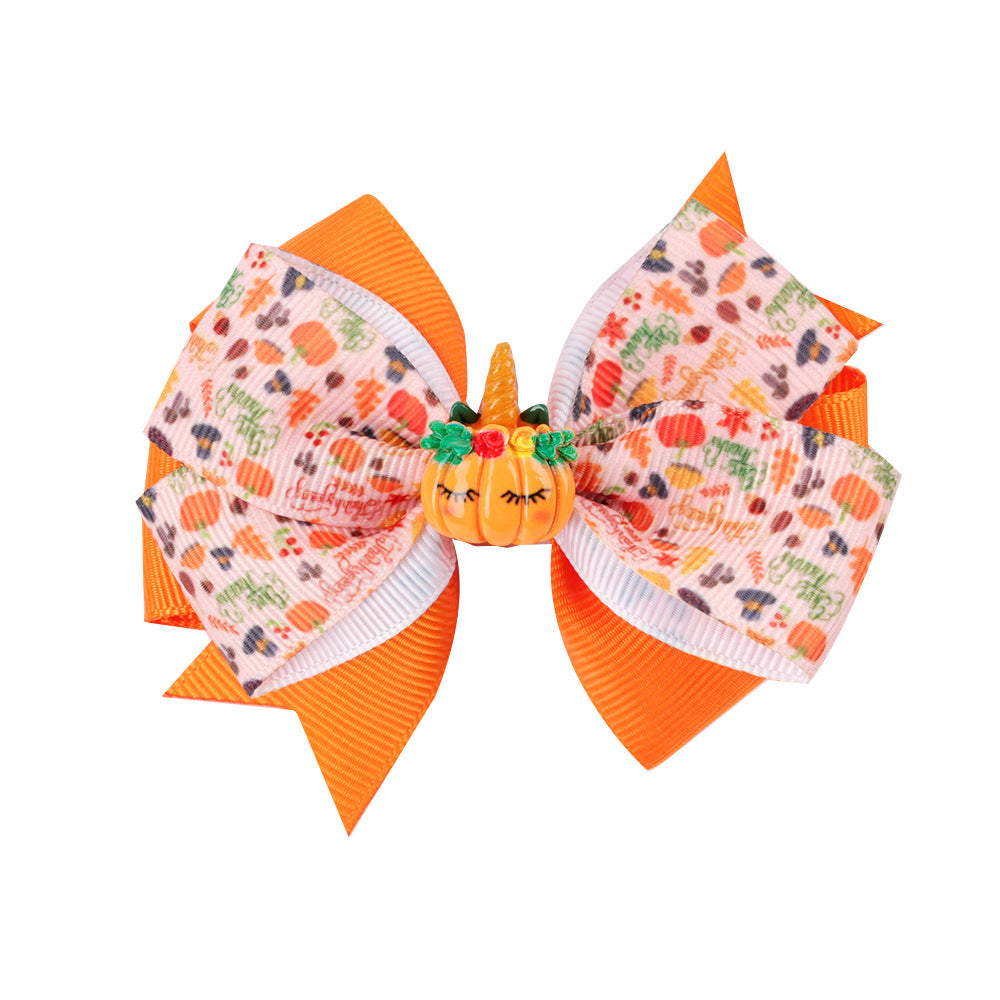 Wholesale 10pcs/pack Thanksgiving Children' s Bow Hairpin Point Small Turkey Accessories Headwear Rowan Ribbon