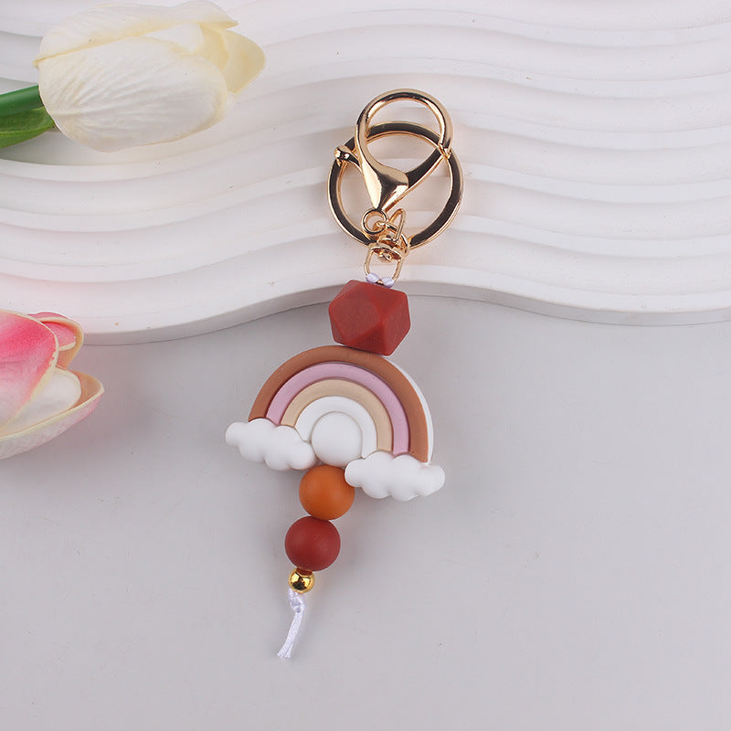 Wholesale Rainbow Teething Ring Clip With Silicone Beads  Keychain.