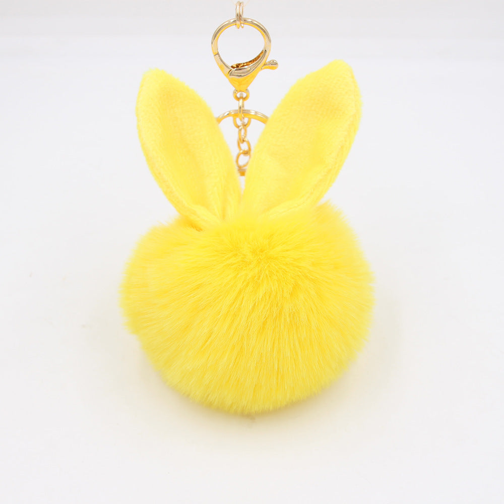 Wholesale Cartoon Rabbit Ear Plush Keychain With Fur Ball Light Blue Pendant Bag Charm And Car Key Accessory