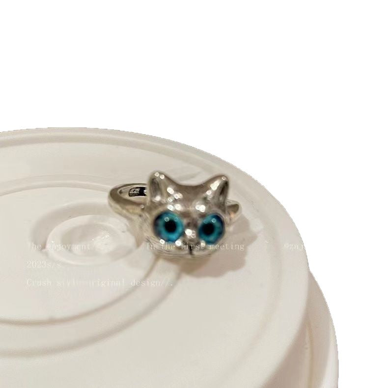 Wholesale Cartoon blue cat eye silver snake ring