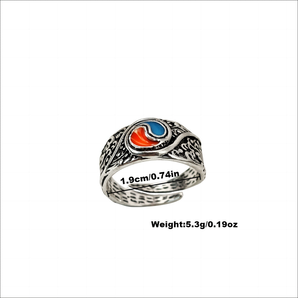 Wholesale  Retro Taiji  Luminous Ring Relief Tide Pattern Wind  Open Zinc Alloy Ring