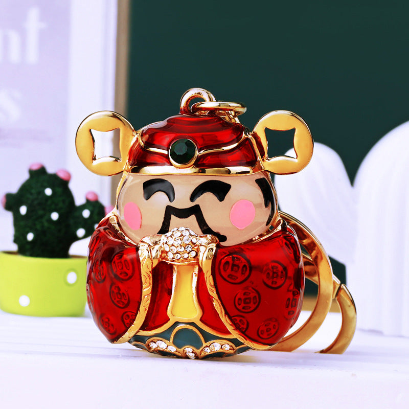 Wholesale Metal Pink Rhinestone Lucky Bag Keychain Chinese Style Car Key Accessory For Women Gift