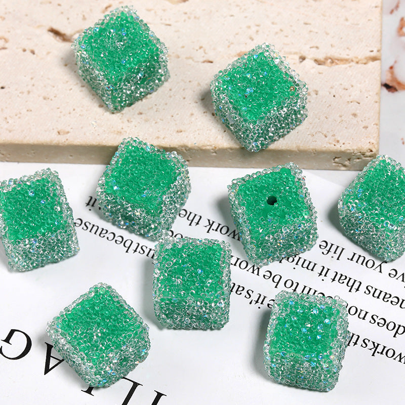 Wholesale 5pcs  Glittery candy-colored rhinestone soft candy square beads