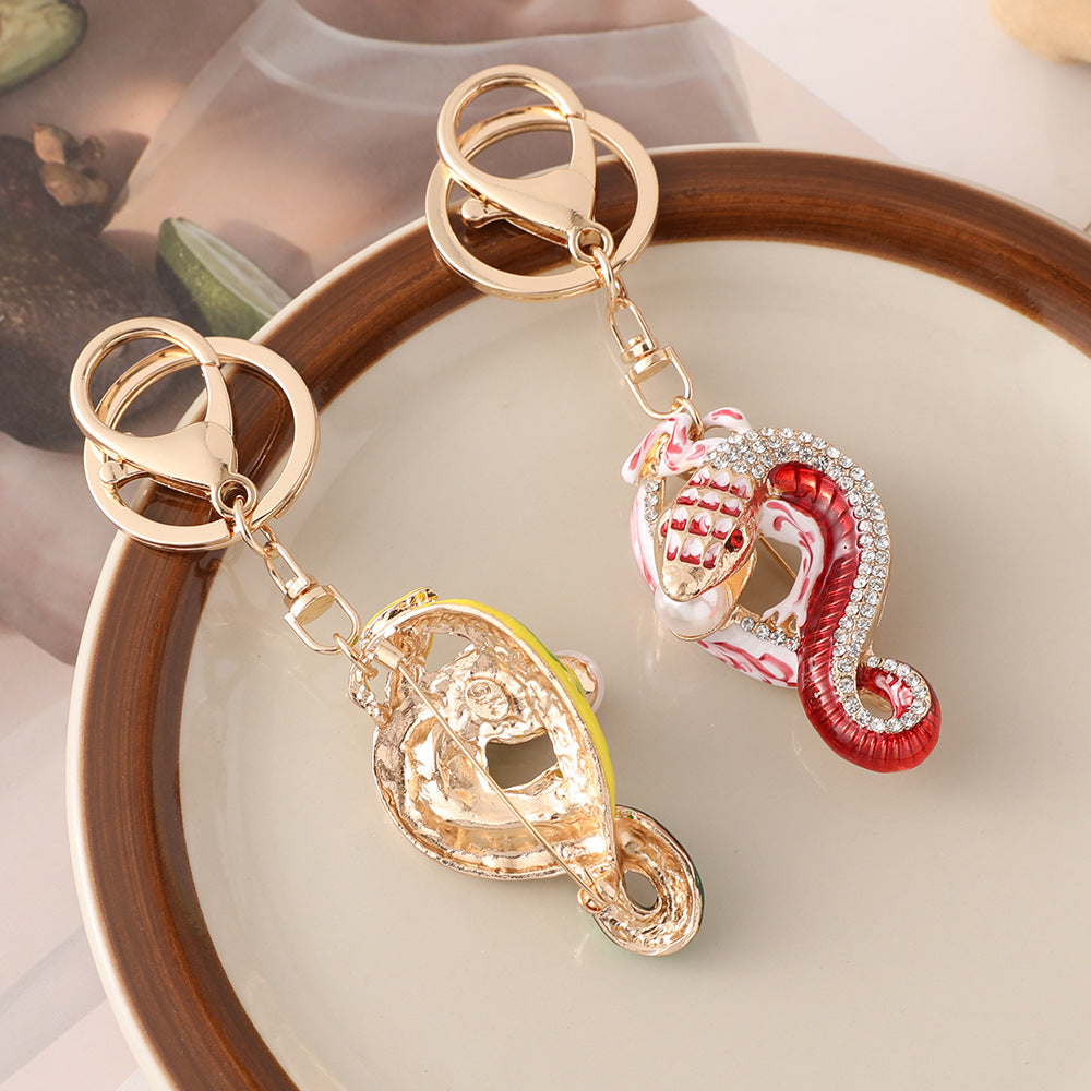 Wholesale New Creative Color Diamond-encrusted Zodiac Snake Car Keychain Zodiac Animal Bag Pendant Small Gift