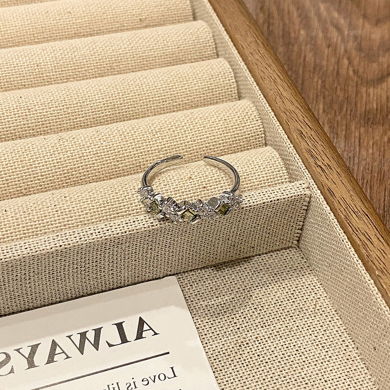 Wholesale Vintage Olive Green Zircon Personalized Open End Ring