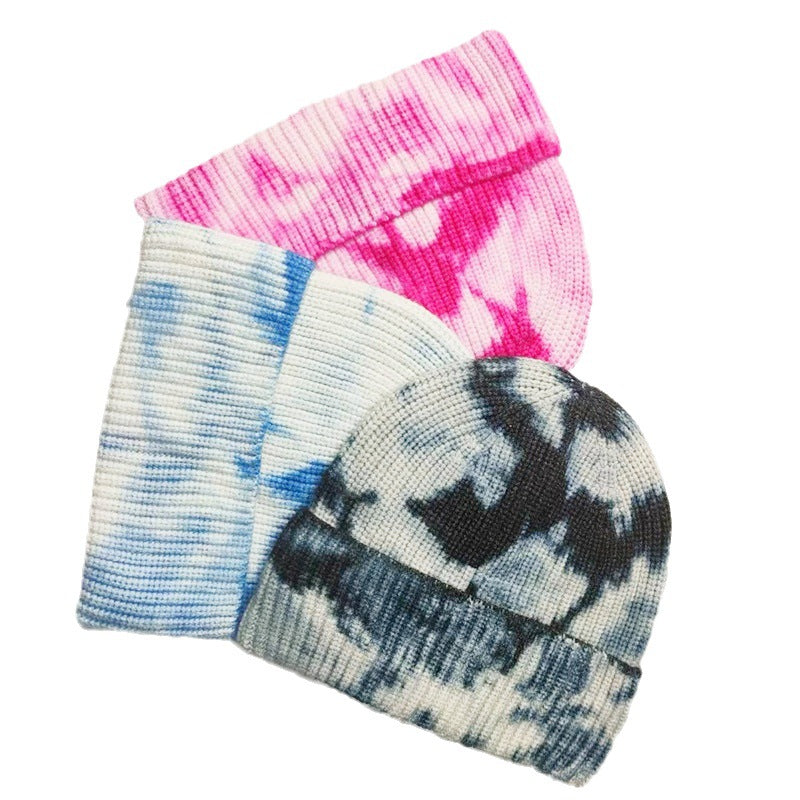 Wholesale Fashion Tie-dyed Two-color Cuffed Earmuff Knitted Hat