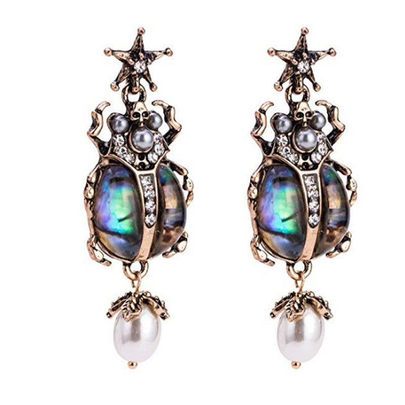 Wholesale Bohemian Beetle Stud Earrings Pearl Shell Ladybug Design Trendy Jewelry Accessory For Boutique Resale