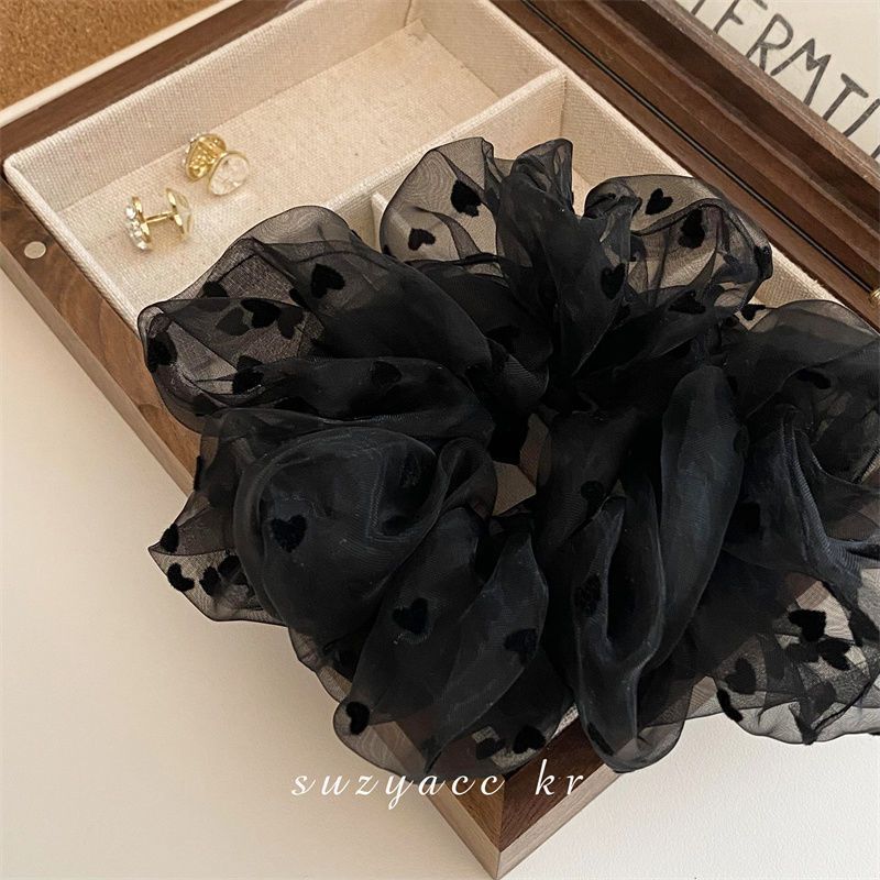 Wholesale Mesh Heart Flocked Scrunchie Hair Tie for Bun Hairstyles