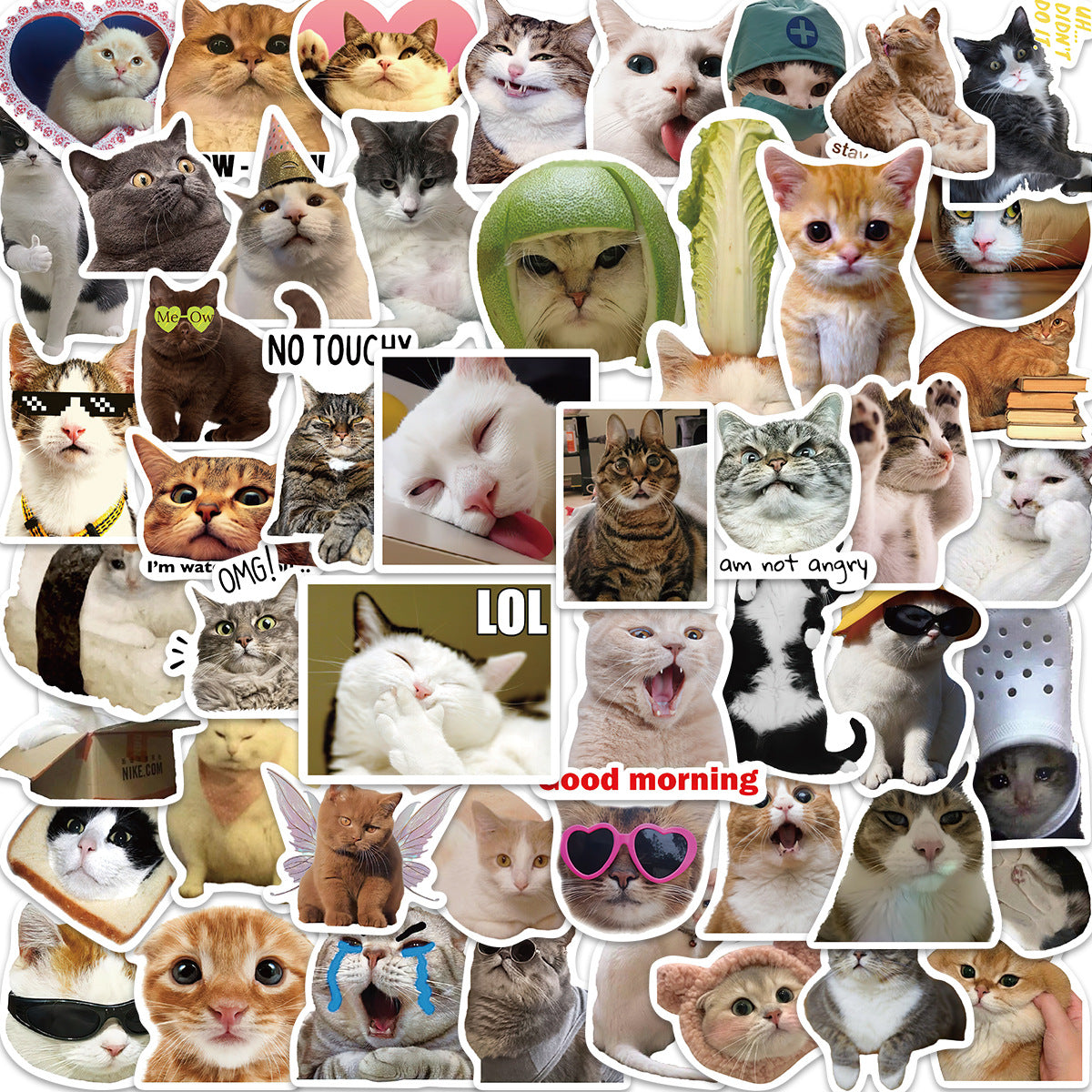 Wholesale 50pcs Cartoon Cute Cat Emojis Graffiti Waterproof Vinyl Stickers