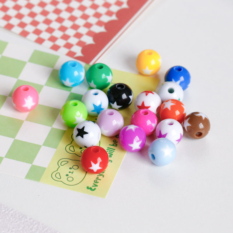 Wholesale 30pcs Cute Children's Fun Series Solid Color Macaron Color Star Round Beads