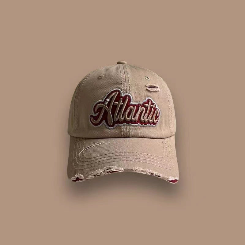 Wholesale Washed denim ripped baseball cap for women summer all-match street letter embroidered cap