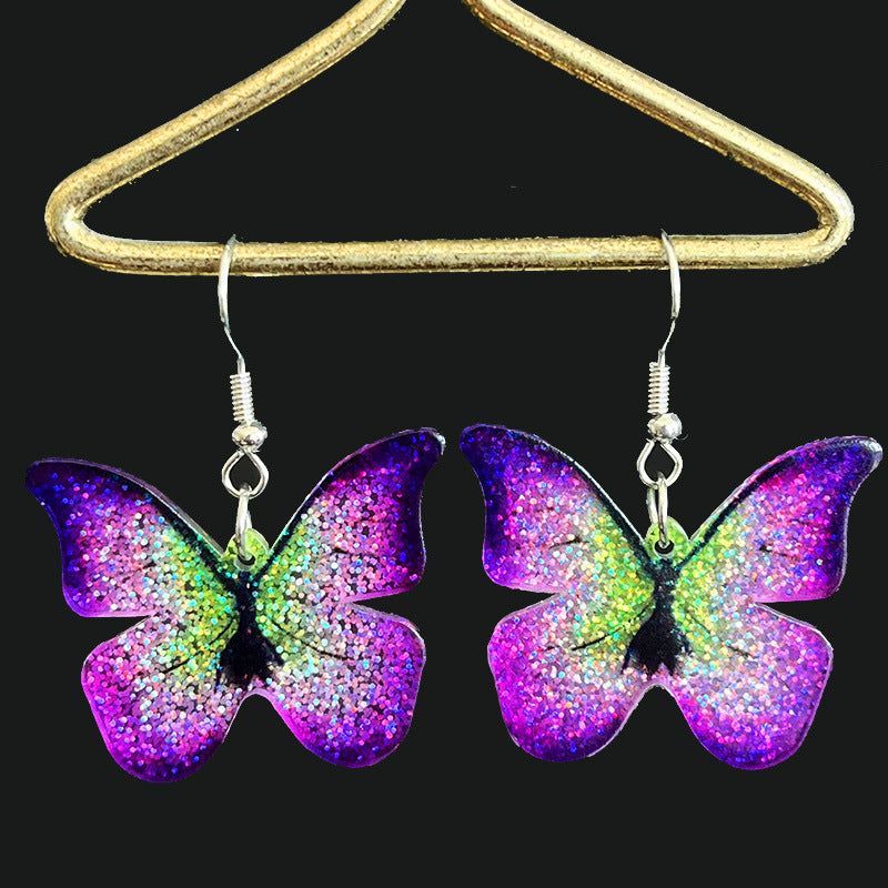 Wholesale 2PCS Fresh Flowers Butterfly Sparkling Acrylic Earrings