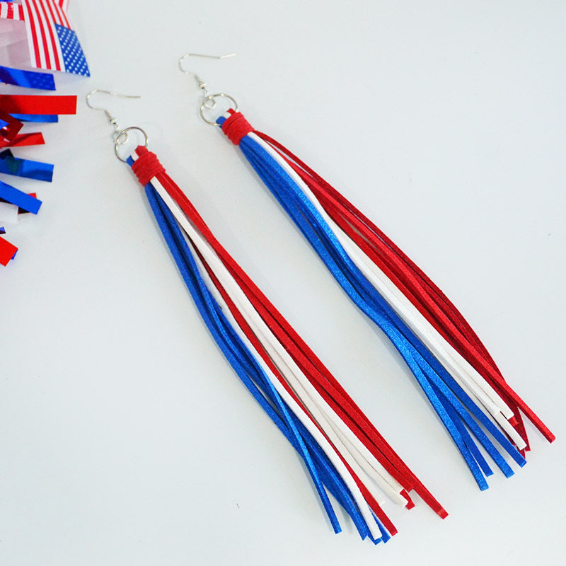 Wholesale July 4th Patriotic Jewelry Independence Day Handmade Long Bohemian Tassel Earrings