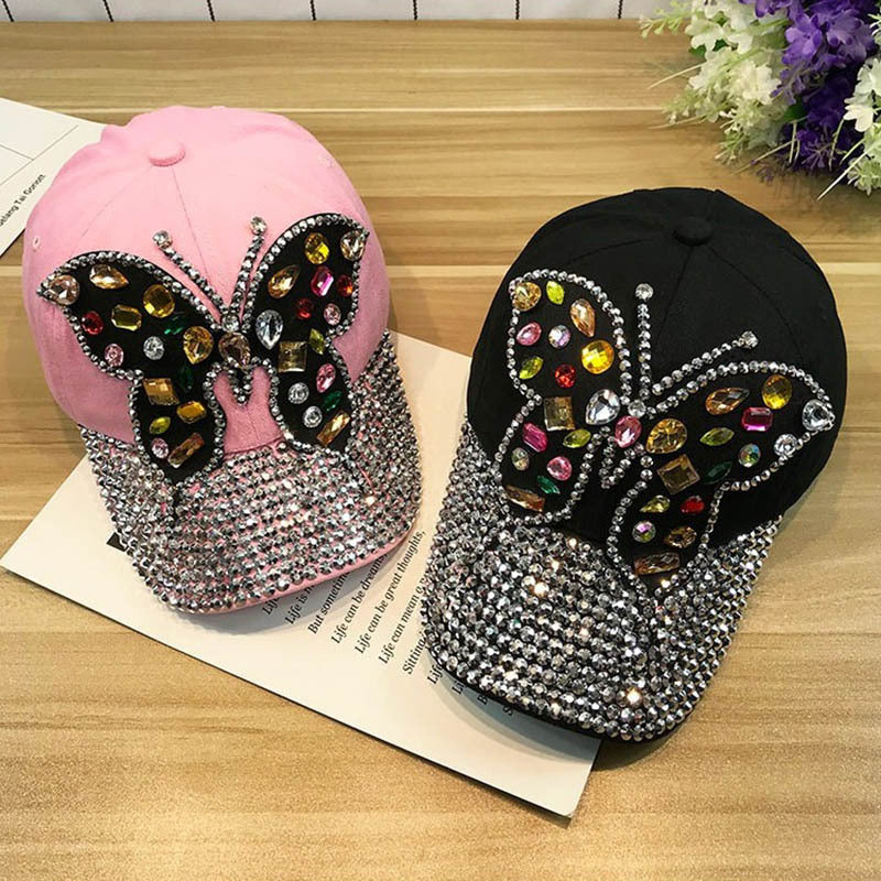 Wholesale Denim Butterfly Diamond Baseball Cap